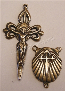 Crucifix Dagger Sword and Shell Rosary Parts - Vintage and antique rosary components in sterling silver and bronze, for your rosary beads and faith jewelry. Create magnificent rosaries, your favorite chaplets, key chains, and Catholic gifts.