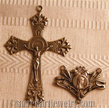 Large Rosary Parts - Vintage and antique rosary components in sterling silver and bronze, for your rosary beads and faith jewelry. Create magnificent rosaries, your favorite chaplets, key chains, and Catholic gifts such as rosary necklaces, bracelets, and