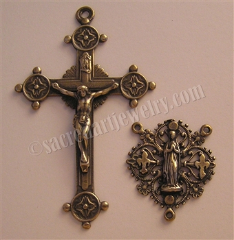 Filigree Fleur de Lis Rosary Parts- Vintage and antique rosary components in sterling silver and bronze, for your rosary beads and faith jewelry. Create magnificent rosaries, your favorite chaplets, key chains, and Catholic gifts such as rosary necklaces,