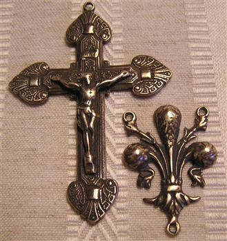 Mens Fleur de Lis Rosary Parts - Vintage and antique rosary components in sterling silver and bronze, for your rosary beads and faith jewelry. Create magnificent rosaries, your favorite chaplets, key chains, and Catholic gifts such as rosary necklaces, br