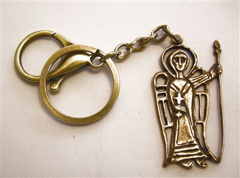 St Michael Key Chain - Catholic keychain with vintage bronze medallion, brass key ring and lobster clasp. Collection of religious key chains with handmade medals and Christian cross for men and women.