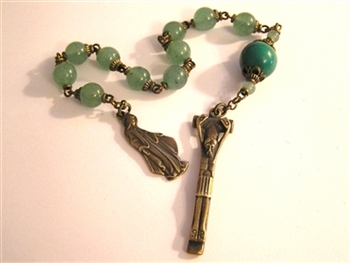 Pocket Handmade Rosary Gothic Chaplet in Green Aventurine Gemstones ~ One Decade Catholic Tenner ~ Bronze Travel Rosaries