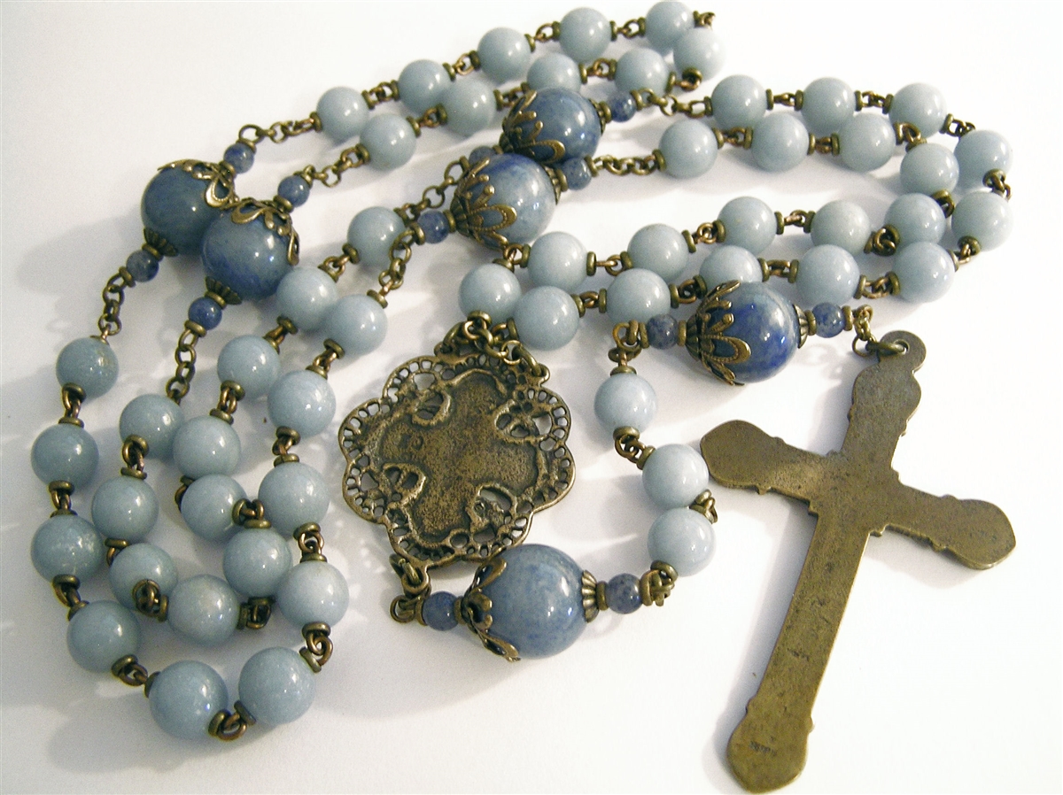 Art Nouveau Sun Moon Rosary Handmade in Bronze in Moonstone and Rock Crystal