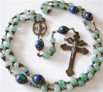 Cross of Lorraine & Miraculous Mary Rosary - Beauty of design, fine workmanship, and quality of the materials used characterize SAJ Rosary designs. Handmade in bronze or sterling silver.