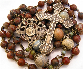 Four Virgins Handmade Gemstone Rosary in Brecciated Jasper & African Opal True Bronze Large