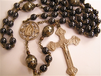 Four Virgins Handmade Gemstone Rosary in Hematite True Bronze Large