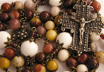 Coptic Rosary with Jerusalem Cross in Bronze with Gemstone Beads