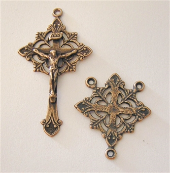 Rosary Parts Set Lotus Crucifix and Center
