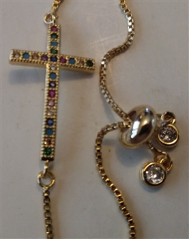 Thin Rainbow Cross on 10" Adjustable Cross Chain Bracelet