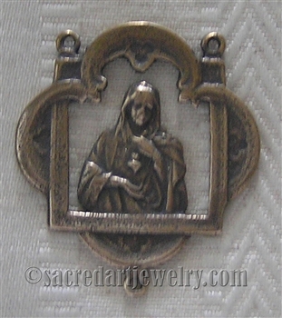 Immaculate Heart Rosary Center 1 1/2" - Catholic religious rosary parts in authentic antique and vintage styles with amazing detail. Huge collection of crucifixes, rosary centers, and heirloom saint and holy medals handmade in sterling silver and bronze.