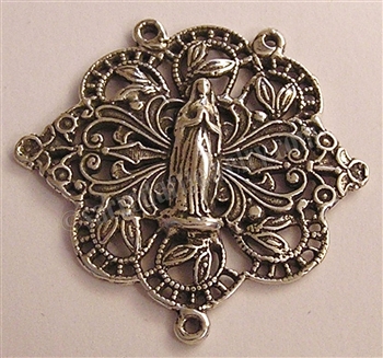 Filigree Rosary Center 1 1/4" - Catholic religious rosary parts in authentic antique and vintage styles with amazing detail. Huge collection of crucifixes, rosary centers, and heirloom saint and holy medals handmade in sterling silver and bronze.