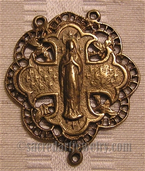 Mary Filigree Rosary Center 1 1/4" - Catholic religious rosary parts in authentic antique and vintage styles with amazing detail. Huge collection of crucifixes, rosary centers, and heirloom saint and holy medals handmade in sterling silver and bronze.