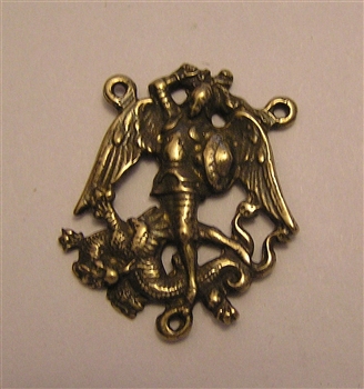 St Michael Dragon Rosary Center 1 1/8" - Catholic religious rosary parts in authentic antique and vintage styles with amazing detail. Huge collection of crucifixes, rosary centers, and heirloom saint and holy medals handmade in sterling silver and bronze
