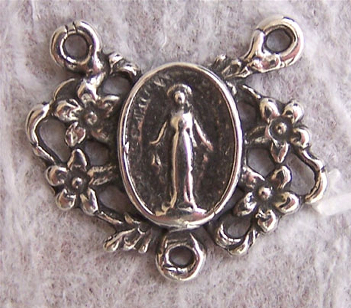Rosary Centerpiece Connector, Silver Flower Connector Center