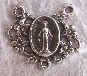 Tiny Miraculous Medal Rosary Center 1/2" - Catholic religious rosary parts in authentic antique and vintage styles with amazing detail. Huge collection of crucifixes, rosary centers, and heirloom saint and holy medals handmade in sterling silver and bronz