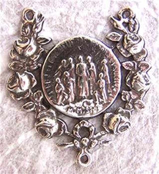 Jesuit Martyrs Rosary Center 1 1/4" - Catholic religious rosary parts in authentic antique and vintage styles with amazing detail. Huge collection of crucifixes, rosary centers, and heirloom saint and holy medals handmade in sterling silver and bronze.