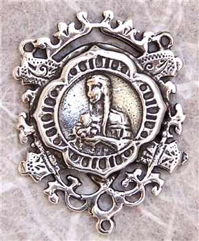 Saint Catherine Tekakwitha Rosary Center 1 1/4" - Catholic religious rosary parts in authentic antique and vintage styles with amazing detail. Huge collection of crucifixes, rosary centers, and heirloom saint and holy medals in sterling silver and bronze.