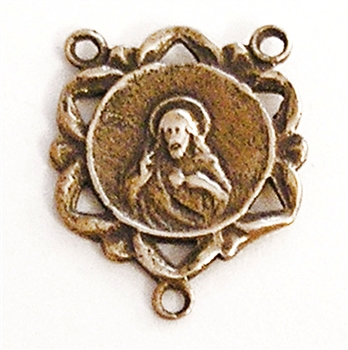 Sacred Heart Rosary Center 5/8" - Catholic religious rosary parts in authentic antique and vintage styles with amazing detail. Big collection of crucifixes, centerpieces, and heirloom medals handmade in sterling silver and true bronze.