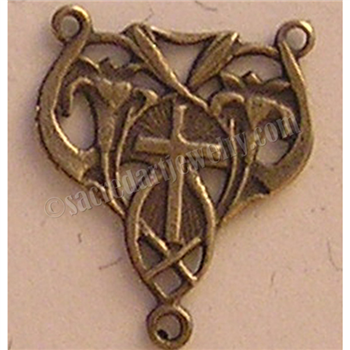 Cross Rosary Center 5/8" - Catholic religious rosary parts in authentic antique and vintage styles with amazing detail. Big collection of crucifixes, centerpieces, and heirloom medals handmade in sterling silver and true bronze.