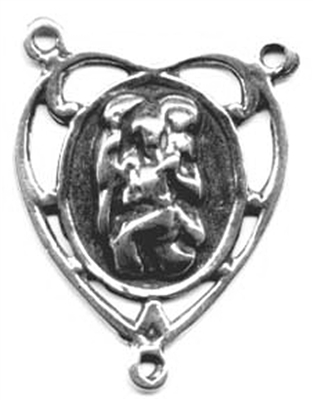 Saint Christopher Heart Rosary Center 1" - Catholic religious rosary parts in authentic antique and vintage styles with amazing detail. Big collection of crucifixes, centerpieces, and heirloom medals handmade in sterling silver and true bronze.