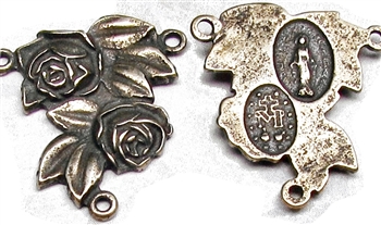 Roses Rosary Center 7/8"- Catholic religious rosary parts in authentic antique and vintage styles with amazing detail. Big collection of crucifixes, centerpieces, and heirloom medals handmade in sterling silver and true bronze.