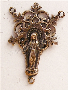Mary Radiant Rosary Center 1 1/4" - Catholic rosary parts in authentic antique and vintage styles with amazing detail. Large collection of heirloom rosary centerpieces, crosses, crucifixes and medals made by hand in true bronze and sterling silver.