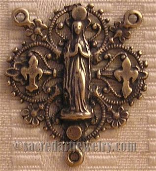 Filigree Rosary Center 1" - Catholic religious rosary parts in authentic antique and vintage styles with amazing detail. Big collection of crucifixes, centerpieces, and heirloom medals handmade in sterling silver and true bronze.