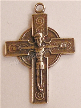 Benediction Cross with St Christopher on reverse  Crucifix 1 1/2"  - Catholic cross pendants and crucifixes in authentic antique and vintage styles with amazing detail. Large collection of crucifixes, centerpieces, and heirloom medals made by hand in Cali