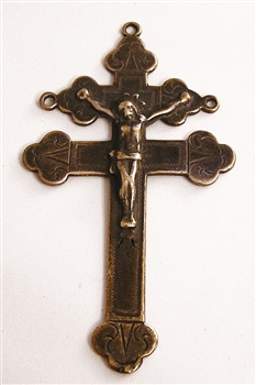 Cross of Lorraine Crucifix 2 1/2" - Catholic religious rosary parts in authentic antique and vintage styles with amazing detail. Large collection of crucifixes, centerpieces, and heirloom medals made by hand in California, US. Available in true bronze and