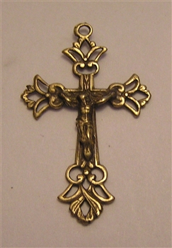 Delicate Crucifix 1 1/2" - Catholic religious rosary parts in authentic antique and vintage styles with amazing detail. Large collection of crucifixes, centerpieces, and heirloom medals made by hand in California, US.