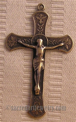 Western Europe Crucifix 2" - Catholic religious rosary parts in authentic antique and vintage styles with amazing detail. Large collection of crucifixes, centerpieces, and heirloom medals made by hand in California, US.