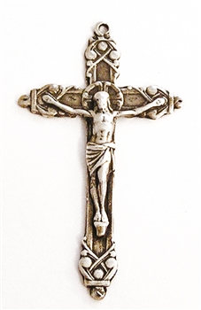 Elegant Crucifix 1 3/4" - Religious crosses, Catholic crucifixes, rosary parts in authentic antique and vintage styles with amazing detail. Large collection of crucifixes, centerpieces, and heirloom medals made by hand in California, US.