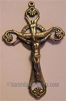 Elegant Openwork Crucifix 2" - Religious crosses, Catholic crucifixes, rosary parts in authentic antique and vintage styles with amazing detail. Large collection of crucifixes, centerpieces, and heirloom medals made by hand in California, US.