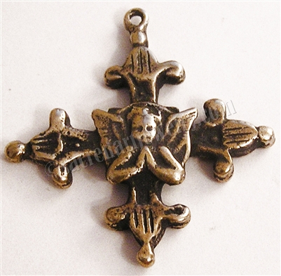 Angel Cross Fleur de Lis 1"- Catholic religious medals in authentic antique and vintage styles with amazing detail. Large collection of heirloom pieces made by hand in California, US. Available in true bronze and sterling silver.
