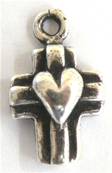 Cross with Heart 1/2" - Religious crosses, Catholic crucifixes, rosary parts in authentic antique and vintage styles with amazing detail. Large collection of crucifixes, centerpieces, and heirloom medals made by hand in California, US.