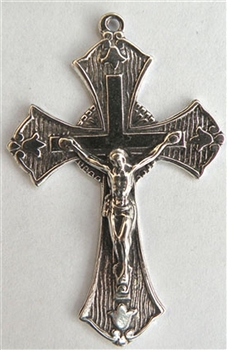 Tulips Crucifix 1 3/4" - Religious crosses, Catholic crucifixes, rosary parts in authentic antique and vintage styles with amazing detail. Large collection of crucifixes, centerpieces, and heirloom medals made by hand in California, US. Available in true