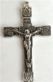 Elegant Crucifix 1 3/4" - Religious crosses, Catholic crucifixes, rosary parts in authentic antique and vintage styles with amazing detail. Large collection of crucifixes, centerpieces, and heirloom medals made by hand in California, US.