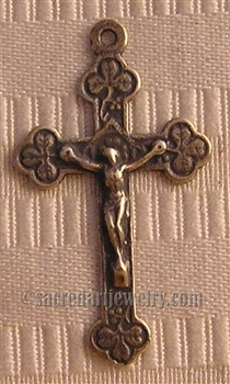 Little Clovers Crucifix 2" necklace pendant or small rosary crucifix - Catholic religious rosary parts in authentic antique and vintage styles with amazing detail. Large collection of crucifixes, centerpieces, in true bronze and 925 sterling silver.