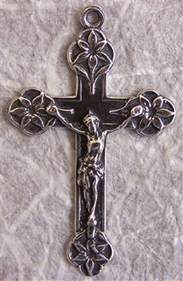 Lilies of the Valley Crucifix 1 3/4" - Catholic religious rosary parts and medals in authentic antique and vintage styles with amazing detail. Large collection of crucifixes, centerpieces, and heirloom medals made by hand in sterling silver and bronze.