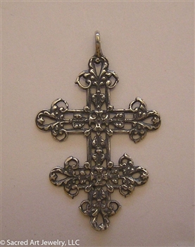 Cross of Lorraine Filigree Pendant 1 1/2" - Catholic religious rosary parts, crosses and medals in authentic antique and vintage styles with amazing detail. Large collection of crucifixes, centerpieces, and heirloom medals in sterling and bronze.