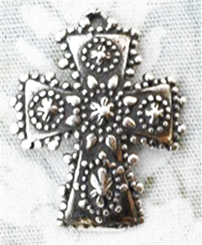 Small Cross Curved and Sparkling Cross  7/8" - Religious crosses, Catholic crucifixes, rosary parts in authentic antique and vintage styles with amazing detail. Large collection of crucifixes, centerpieces, and heirloom medals made by hand in California,