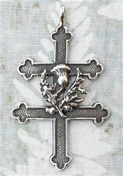 Cross of Lorraine with Thistle 1 5/8" - Catholic religious medals in authentic antique and vintage styles with amazing detail. Large collection of heirloom pieces made by hand in California, US. Available in true bronze and sterling silver.