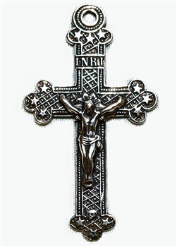 Ornate with Stars Crucifix 1 3/4" - Catholic religious rosary parts in authentic antique and vintage styles with amazing detail. Large collection of crucifixes, centerpieces, and heirloom medals made by hand in bronze and sterling silver.