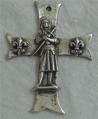 Joan of Arc Cross with Fleur de Lis 2" - Catholic religious medals in authentic antique and vintage styles with amazing detail. Large collection of heirloom pieces made by hand in California, US. Available in true bronze and sterling silver.