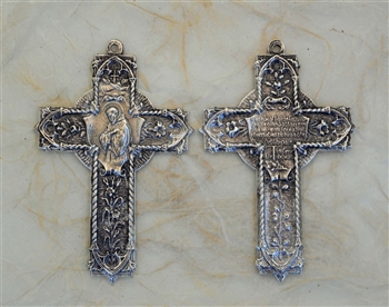 Ornate St. Francis Prayer with Flowers and Vines 2 1/2" - Catholic cross pendants and crucifixes in authentic antique and vintage styles with amazing detail. Large collection of crucifixes, centerpieces, and heirloom medals made by hand in California, US.