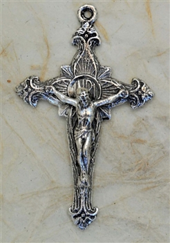 Double Sided with Ferns and Flowers, IHS Crucifix 2" - Catholic cross pendants and crucifixes in authentic antique and vintage styles with amazing detail. Large collection of crucifixes, centerpieces, and heirloom medals made by hand in California, US.