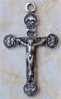 Delicate Flower Points Crucifix 1 3/8" - Catholic cross pendants and crucifixes in authentic antique and vintage styles with amazing detail. Large collection of crucifixes, centerpieces, and heirloom medals made by hand in California, US.