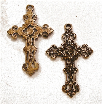 French Crucifix 1 1/2" - Catholic religious medals in authentic antique and vintage styles with amazing detail. Large collection of heirloom pieces made by hand in California, US. Available in true bronze and sterling silver.