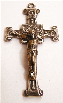 Crucifix, French Scrolls Combined Metals Sterling Silver Cross, Bronze Corpus 1 3/4" - Catholic cross pendants and rosary crucifixes in authentic antique and vintage styles with amazing detail. Large collection of crucifixes, centerpieces, and heirloom me