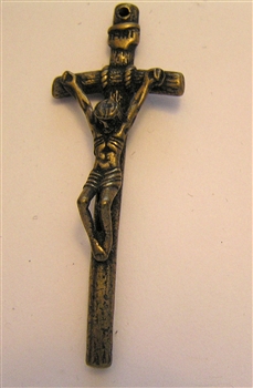 Gothic Crucifix 1 3/4" - Catholic religious medals in authentic antique and vintage styles with amazing detail. Large collection of heirloom pieces made by hand in California, US. Available in true bronze and sterling silver.